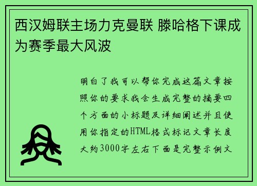 西汉姆联主场力克曼联 滕哈格下课成为赛季最大风波 西汉姆联主场力克曼联 滕哈格下课成为赛季最大风波